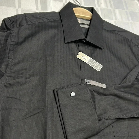 JOSEPH ABBOUD SLIM SOLID BLACK SHIRT WITH FRENCH CUFFS AND CUFFS LINKS - Picture 8 of 9